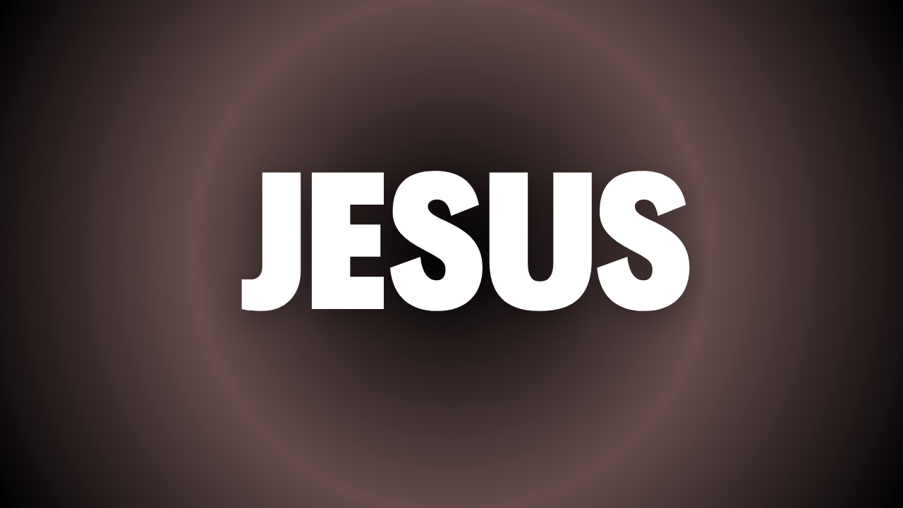 The word 'JESUS' in bold white letters on a dark gradient background, symbolizing the central focus on Jesus in Bible Digest's teachings.